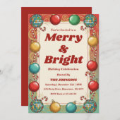 Personalized Retro Merry & Bright Holiday Party 招待状 (正面/裏面)