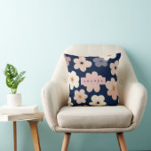 Personalized Retro Navy Blue Floral Blooms クッション (椅子)
