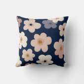 Personalized Retro Navy Blue Floral Blooms クッション (裏面)