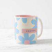 Personalized Retro Pastel Blue Daisy Floral ツートーンマグカップ (正面右)