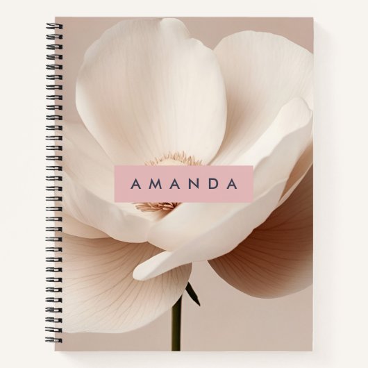 Personalized Retro Peach and Pink Floral Style ノートブック (正面)