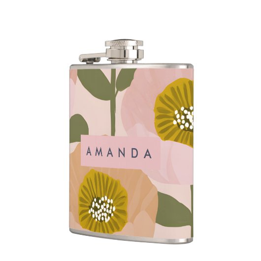 Personalized Retro Peach and Pink Floral Style フラスク (左)