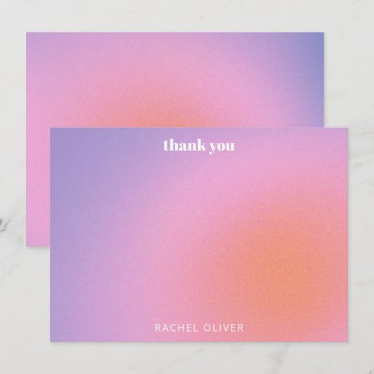 Personalized Retro Pink Purple Bat Mitzvah サンキューカード (正面/裏面)