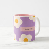 Personalized Retro Purple Daisy Flower ツートーンマグカップ (正面右)