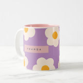 Personalized Retro Purple Daisy Flower ツートーンマグカップ (正面左)
