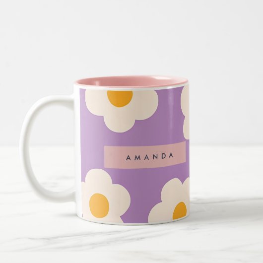 Personalized Retro Purple Daisy Flower ツートーンマグカップ (左)
