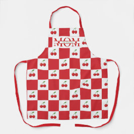 Personalized Retro Red Cherry & Gingham Checkered  エプロン