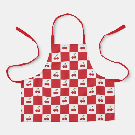 Personalized Retro Red Cherry & Gingham Checkered  エプロン (正面)