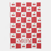 Personalized Retro Red Cherry & Gingham Checkered  キッチンタオル (縦)