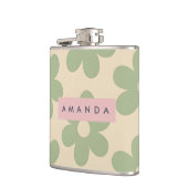 Personalized Retro Sage Green Daisy Flower フラスク (左)