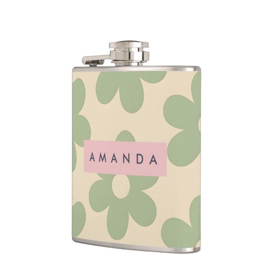 Personalized Retro Sage Green Daisy Flower フラスク (左)