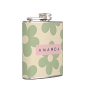 Personalized Retro Sage Green Daisy Flower フラスク (右)