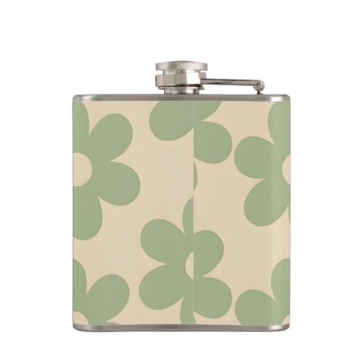 Personalized Retro Sage Green Daisy Flower フラスク (裏面)