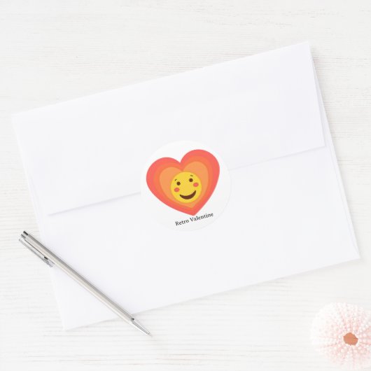 Personalized Retro Smiley Heart Valentine Sticker ラウンドシール (封筒)