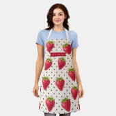 Personalized Retro Strawberry Polka Dot Vintage エプロン (着用した状態)