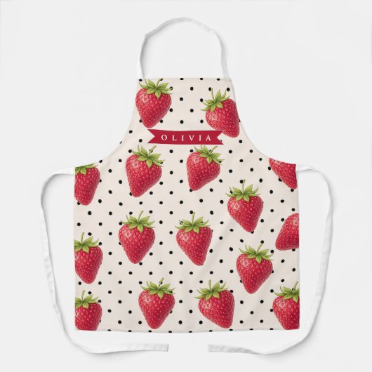 Personalized Retro Strawberry Polka Dot Vintage エプロン (正面)