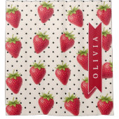 Personalized Retro Strawberry Polka Dot Vintage シャワーカーテン (正面)