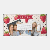 Personalized Retro Strawberry Polka Dot Vintage デスクマット (キーボード&マウス)