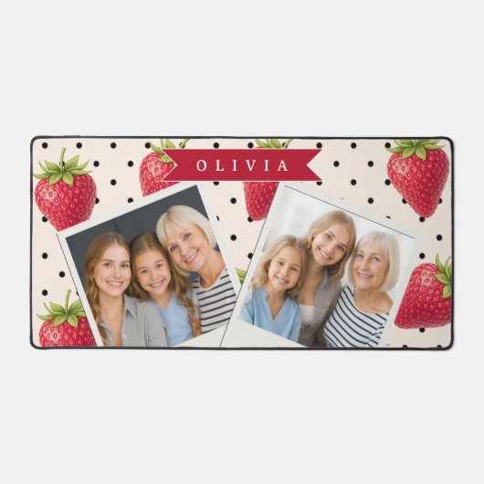 Personalized Retro Strawberry Polka Dot Vintage デスクマット (正面)