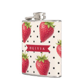 Personalized Retro Strawberry Polka Dot Vintage フラスク (左)