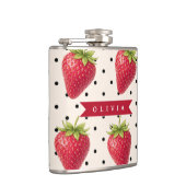 Personalized Retro Strawberry Polka Dot Vintage フラスク (右)