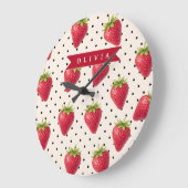 Personalized Retro Strawberry Polka Dot Vintage ラージ壁時計 (傾斜)
