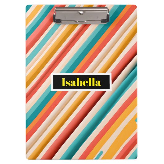 Personalized Retro Striped Clipboard | Colorful  クリップボード (正面)