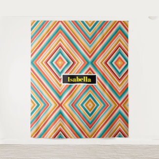 Personalized Retro Striped Tapestry | Colorful   タペストリー