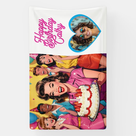 Personalized Retro Surprise Birthday Party Photo 横断幕 (縦)