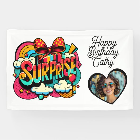 Personalized Retro Surprise Pop Art Party Birthday 横断幕 (横)