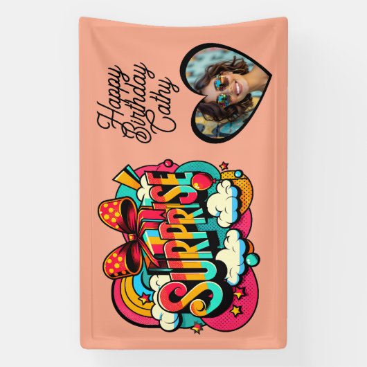 Personalized Retro Surprise Pop Art Party Birthday 横断幕 (縦)