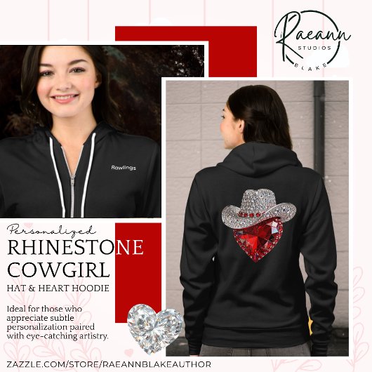 Personalized Rhinestone Cowgirl Hat & Heart Hoodie パーカ