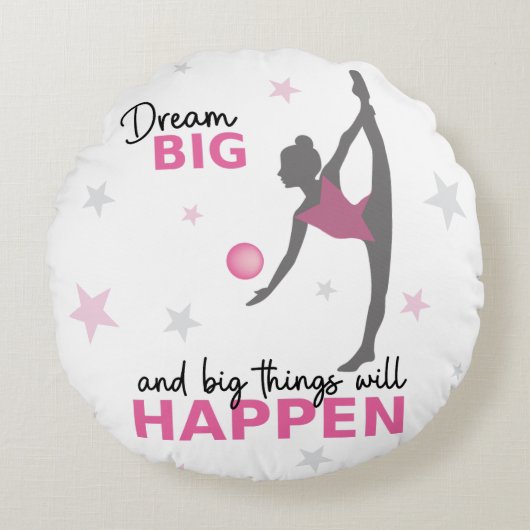 Personalized Rhythmic Gymnast Dream Big Round Pill ラウンドクッション (正面)