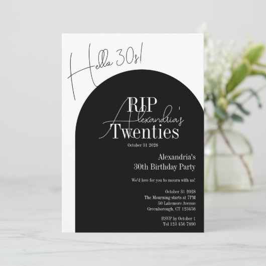 Personalized RIP 20s Hello 30s 30th birthday party 招待状 (スタンド正面)
