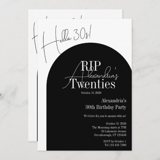 Personalized RIP 20s Hello 30s 30th birthday party 招待状 (正面/裏面)