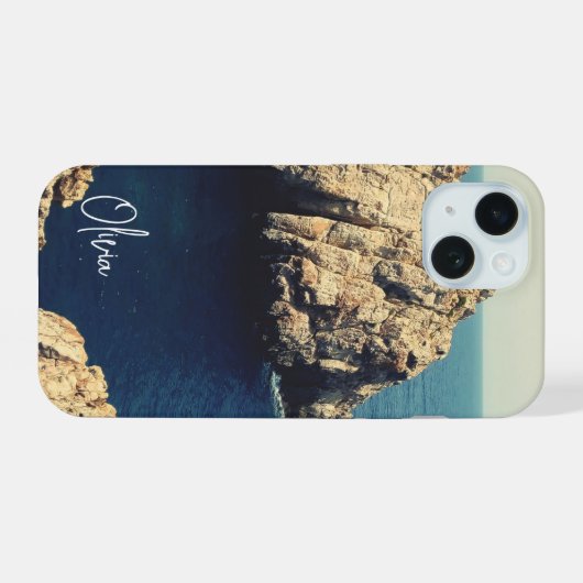 personalized rocky shore line beach side - typo iPhone 15ケース (裏面横)
