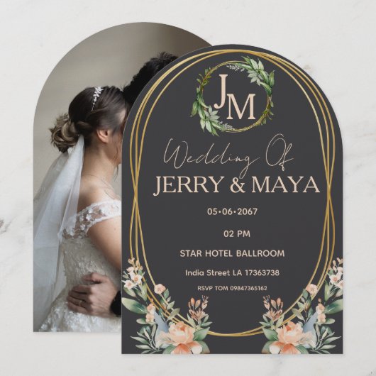 Personalized Romantic Couple Wedding 招待状 (正面/裏面)