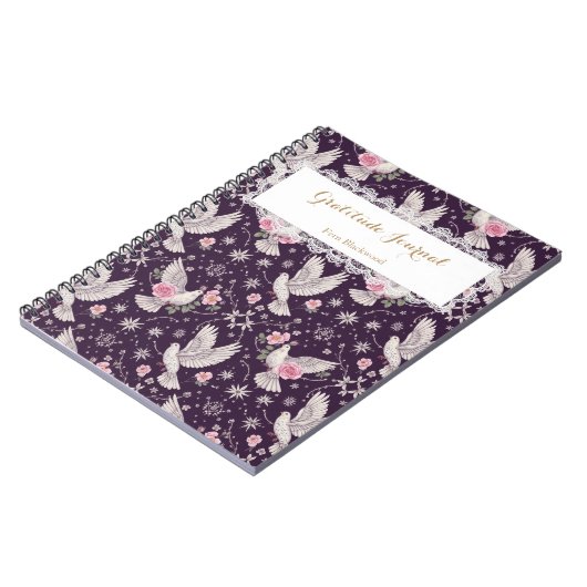 Personalized Romantic Maximalist Dove and Rose ノートブック (左側)