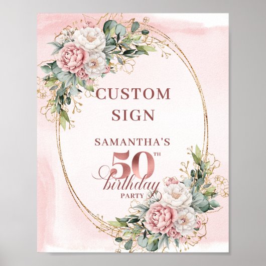 Personalized Romantic Rose Gold 50th Birthday 8x10 ポスター (正面)