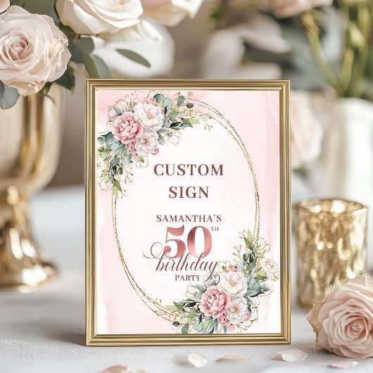 Personalized Romantic Rose Gold 50th Birthday 8x10 ポスター