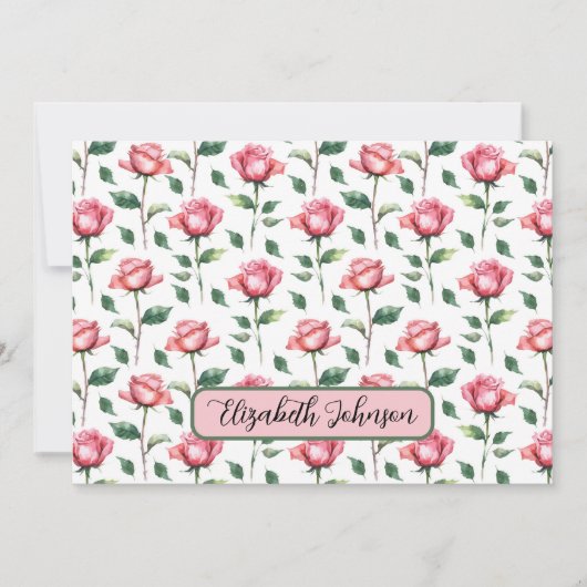 Personalized Rose Floral Botanical Note Card ノートカード (正面)
