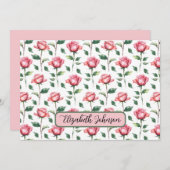 Personalized Rose Floral Botanical Note Card ノートカード (正面/裏面)