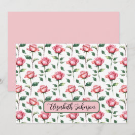 Personalized Rose Floral Botanical Note Card ノートカード