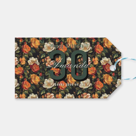 Personalized Rose Floral Happy Birthday ギフトタグ (正面(横))