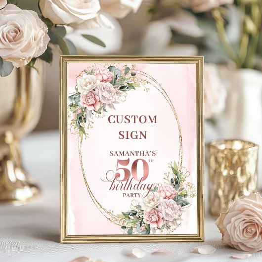 Personalized Rose Gold Botanical 50th Birthday   ポスター