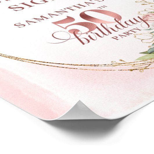 Personalized Rose Gold Floral 50th Birthday Custom ポスター (角)