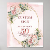 Personalized Rose Gold Floral 50th Birthday Custom ポスター (正面)