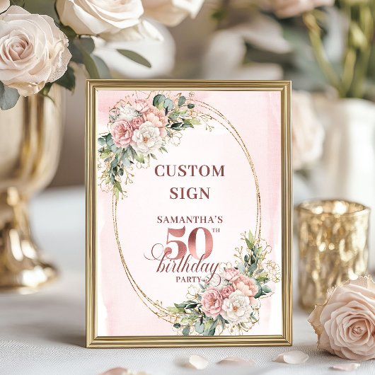 Personalized Rose Gold Floral 50th Birthday Custom ポスター