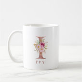Personalized Rose Gold Floral Letter I Monogram コーヒーマグカップ (左)