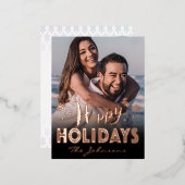Personalized Rose Gold Foil Holiday Photo Postcard 箔シーズンポストカード (正面/裏面)
